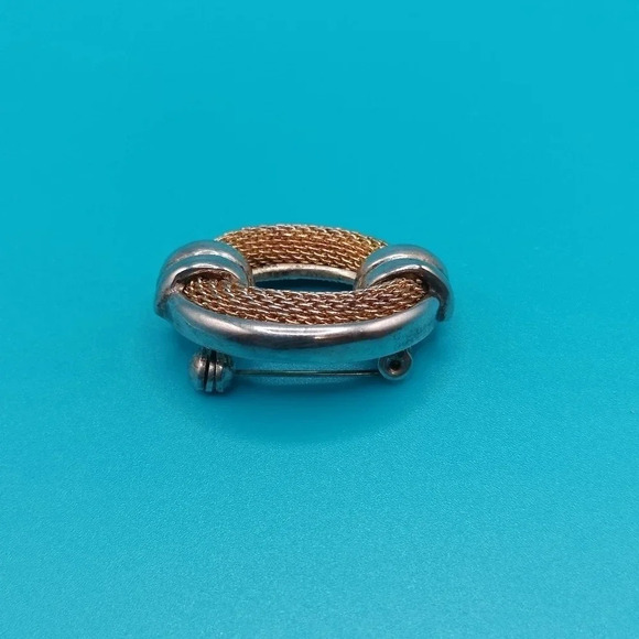 Vintage Silver Gold Tone Mesh Oval Fashion Statement Brooch Pin 1 1/2" - Picture 2 of 6